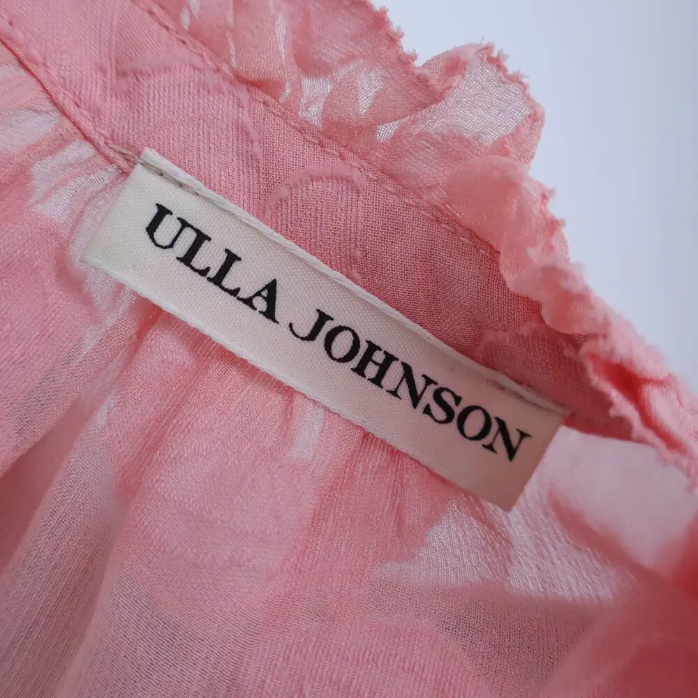 ULLA JOHNSON Sandrine Blouse Pink Floral Jacquard Long Sleeve Women's 10